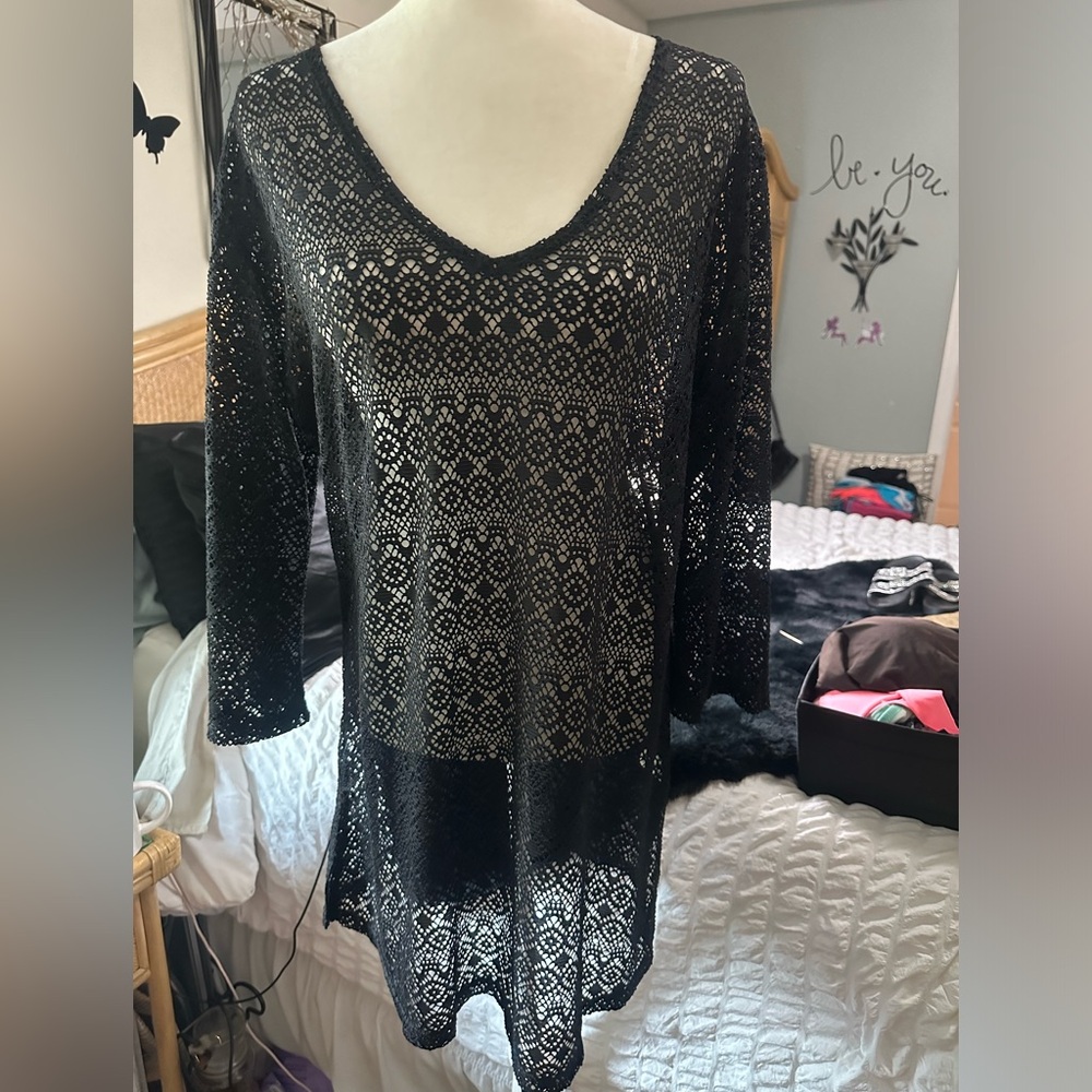 Black Lace 3/4 Sleeve Swim Coverup🌸🌸